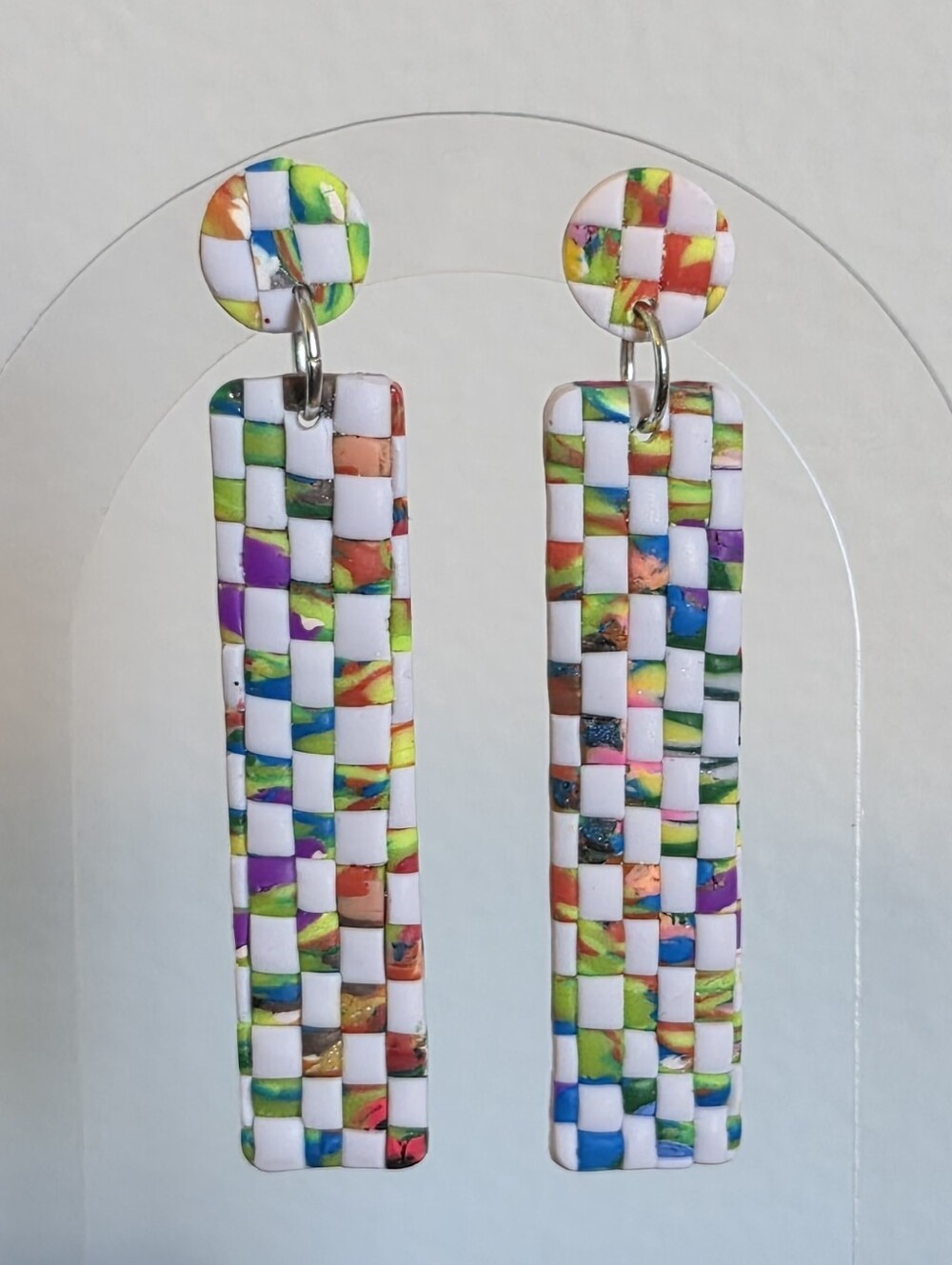 Multicolor Checkered Dangle Earrings